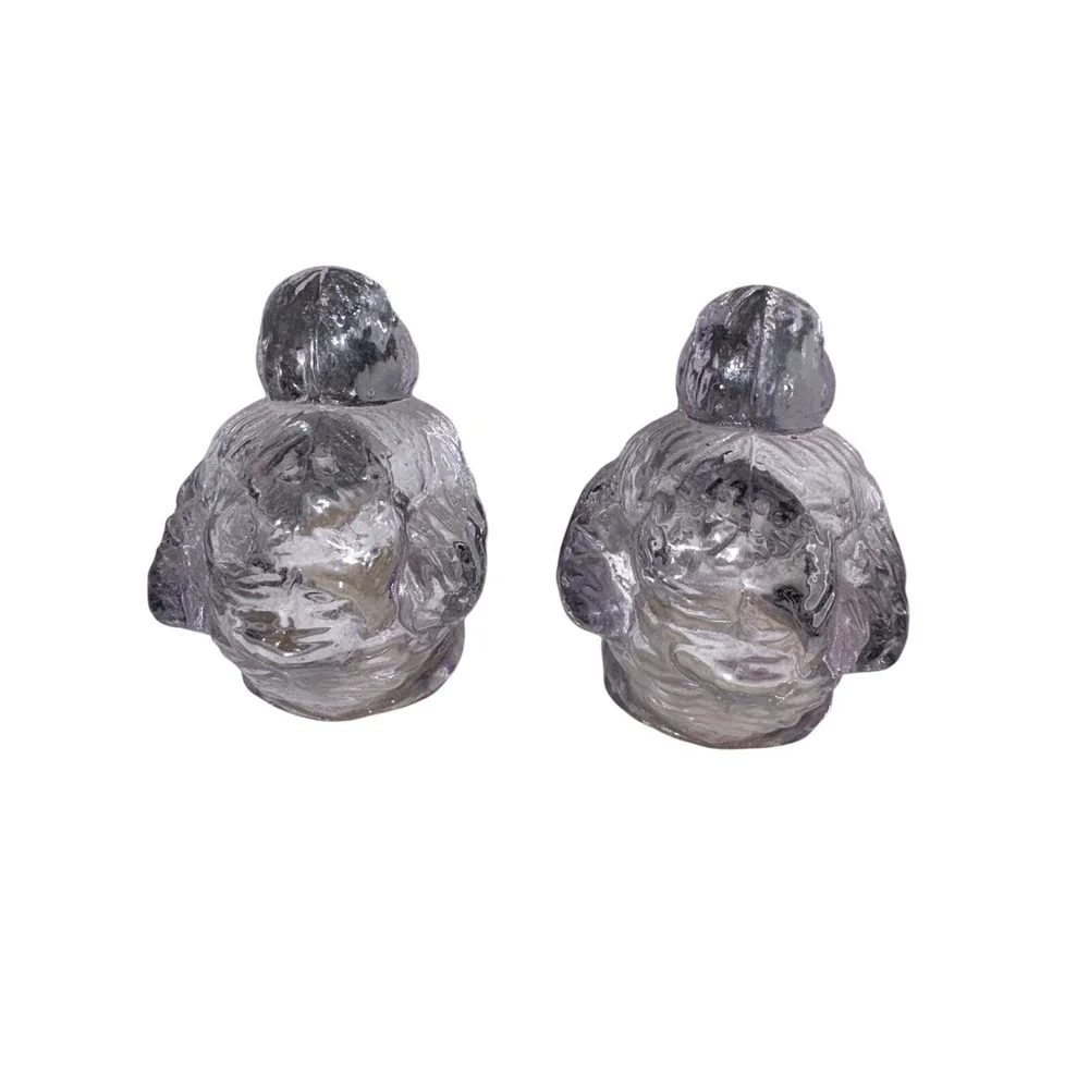 Vintage Clear Glass Chick Salt and Pepper Shakers Set Rare Bird Figurines‎